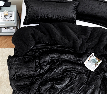 Soft and Stylish Twin Extra Long Bedding Coma Inducer Velvet Crush Neutral Black College Comforter Set