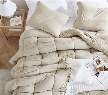 Beige Full XL Comforter Dorm Room Bedding Essential Must Have College Essentials