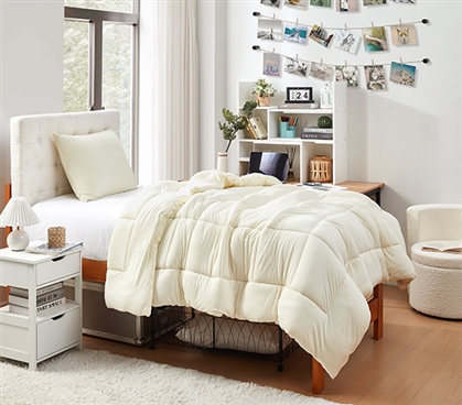 Beige Twin Extra Long Bedding College Comforter Dorm Room Essentials Neutral Cozy Blanket College Supplies List