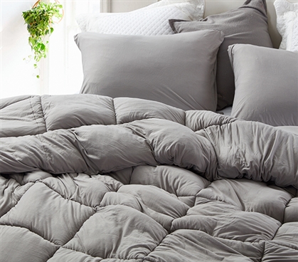 Extra Long Twin Comforter Gray Dorm Room Decor Basics Neutral College Bedding Essentials