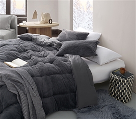 Dark Gray Dorm Comforter Full XL Bedding Neutral College Room Decor for Guys and Girls
