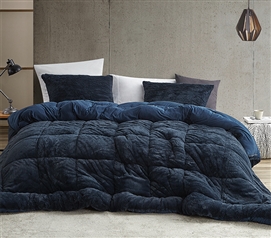 High Quality Dorm Bedding Full Extra Long Comforter Dark Blue College Decor Shaggy Plush Blanket