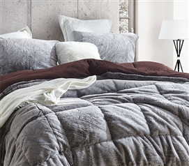 Cozy Dorm Comforter Set Reversible Brown and Gray College Bedding Essentials Neutral Dorm Decor Ideas
