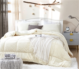 Twin XL Beige Comforter Dorm Room Bedding Essentials Neutral College Supplies Checklist