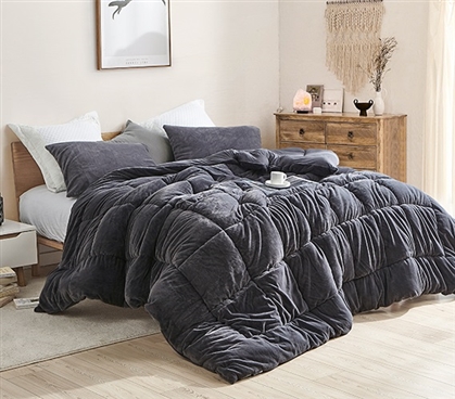 Smoothly Soft Plush Full Size Gray Comforter Affordable Luxury Dorm Bedding