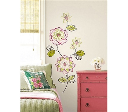 Brings Color To Bland Dorms - Des Fleur - Beautiful Flowers Peel N Stick Dorm - Floral Wall Decor