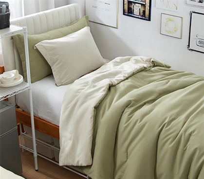 Dorm Haul - Cozy Twin XL College Comforter - Elm/Oat Milk