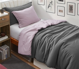Dorm Haul - Cozy Twin XL College Comforter - Granite Gray/Violet Ice