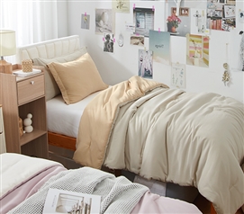 Dorm Haul - Cozy Twin XL College Comforter - Oat Milk/Marzipan