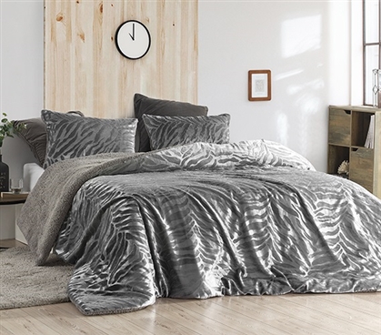 Gray Extra Long Twin Comforter Set Glam Twin XL Comforter for Dorm Size Bed Dimensions