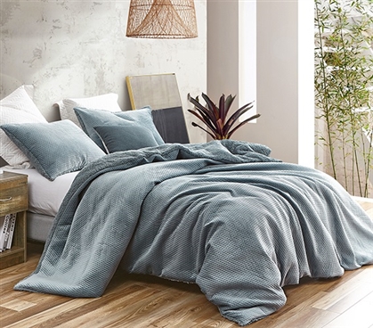 Bluish Cinder Gray College Bedding Set Embossed Velvet and Cozy Fleece Twin XL Duvet Cover