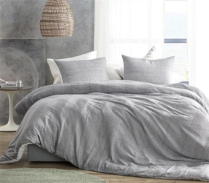 Extra Long Twin Comforter and Standard Dorm Pillow Sham Textured Gray College Bedding Set