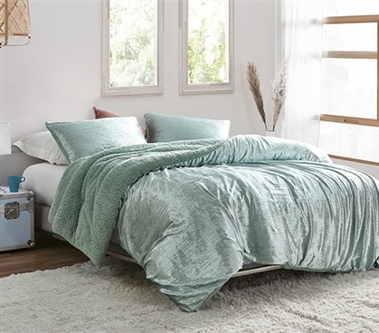 Glam Dorm Bedding Set Green Twin Extra Long Comforter Set With Matching Velvet Pillow Sham