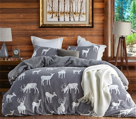 Dusky Gray and White Animal Silhouette Pattern College Duvet Cover for Extra Long Twin Comforter