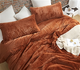 Dark Orange Twin XL Bedding Soft Fluffy Faux Fur Duvet Cover Must Have Dorm Room Items for College