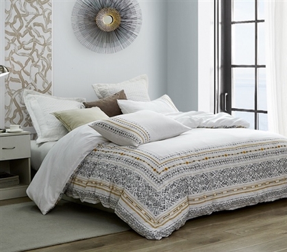 Cotton Dorm Comforter Set Embroidered College Blanket Boho Dorm Decor Ideas Cute Twin XL Sorority Bedding