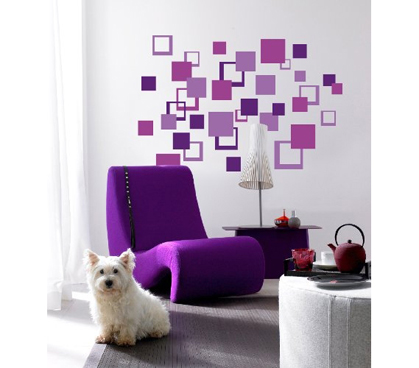 Purple Square Pattern Wall Art - Peel N Stick - Decorate Your Dorm Room