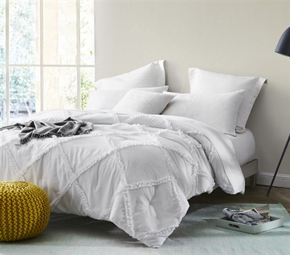 Ruffled XL Twin Comforter College Bedding Ideas White Twin Extra Long Bedding Microfiber Dorm Bedspread