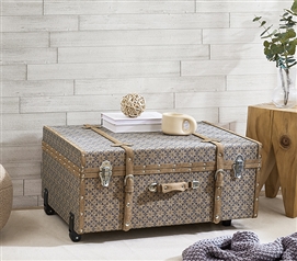 Boho Vintage Trunk Storage Chest Bench Trendy Dorm Decor College Footlocker with Wheels and Lock