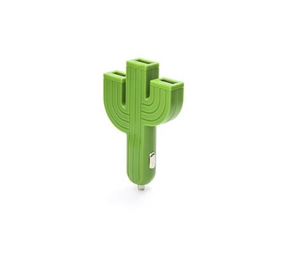 Useful Car Charger Cactus Shaped Dorm Item with Three USB Ports for Easy College Device Charging