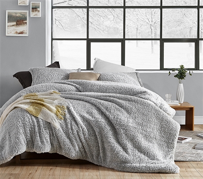 Soft and Stylish Two Tone Gray Oversized College Comforter Dorm Bedding Set with Plush Twin XL Bedding Pieces