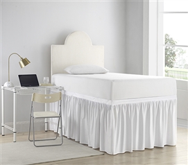 Extra Long Twin Bed Skirt Neutral Dorm Bedding Essentials White Dust Ruffle College Decor Checklist