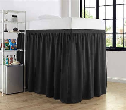 Luxury Velvety Plush Extended Twin Extra Long Black Bed Skirt Panel with Ties