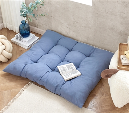Comfortable College Floor Pillow Cushion Stylish Denim Blue Dorm Accessory