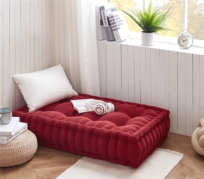 Space Saving Dorm Stuff Red Cushion Extra Large Floor Pillow Tufted Cool College Essentials
