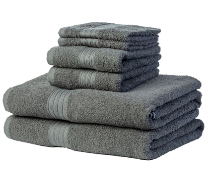 Heavy Weight College Towel Set - 6 Piece 100% Cotton - Gunmetal