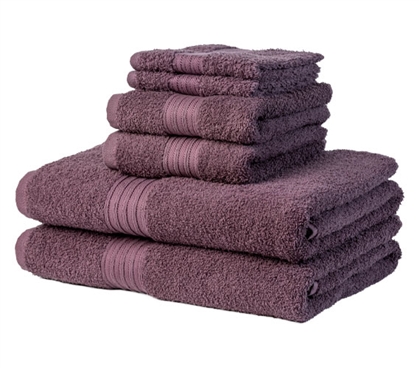Heavy Weight College Towel Set - 6 Piece 100% Cotton - Plum