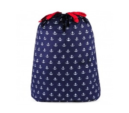 Double Cotton Lined Dorm Laundry Bag with Durable Drawstring and White Anchor Pattern