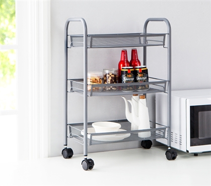 Suprima 3 Tier Mesh Basket Shelving (Wheeled) - Gray