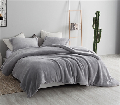 Extra Long Twin Duvet Cover Set with Fleece Pillow Case Gray Dorm Room Bedding Essentials