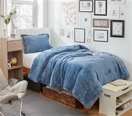 Trendy Dorm Bedding Blue Fleece Twin Extra Long Comforter Set Campus Packing List Must Have College Essentials