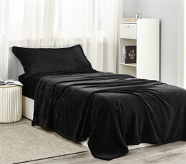 Black Dorm Bedding Luxury Full XL Sheets Coral Fleece Sheet Set College Essentials Checklist