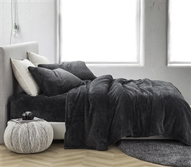 Dark Gray Dorm Bedding Set Fleece Sheets Twin XL Softest Dorm Sheets Student Discount Bedding