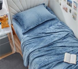 Extra Long Twin Bedding Blue Dorm Sheets Coral Fleece Sheet Set XL Blue College Supplies