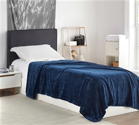 Navy Dorm Throw Blanket Twin Extra Long Bedding Essentials Blue College Bedspread Fleece Dorm Blanket