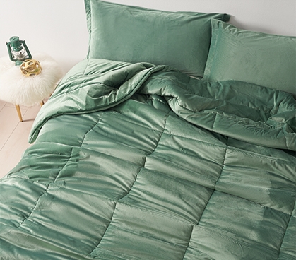 Twin Extra Long Comforter Set Velvet Bedding Green Dorm Blanket College Supplies Checklist