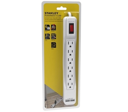 Power Max - 6-Outlet Surge Protector With 2 USB Must Have Dorm Room Gadgets Dorm Essentials