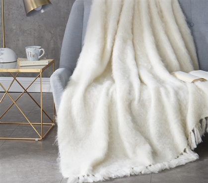 Amazingly Comfortable Hand Brushed Kid Mohair Throw Blanket Nama Karoo Stylish Almond Butter Dorm Blanket