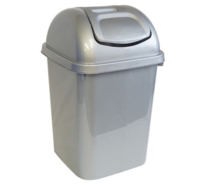 Swing Lid Trash Can - Silver Dorm Necessities College Supplies