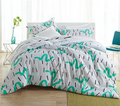 White Mint and Black Twin XL College Comforter Dorm Bedding Essentials