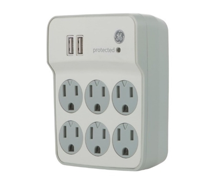 Surge Protector Wall Tap - 6 Outlet with USB