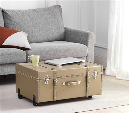 Space Saving Dorm Storage Ideas Bronze Trunk Glam Storage Trunk Dorm Room Coffee Table