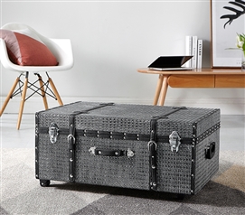 Black Dorm Trunk with Wheels College Storage Coffee Table for Dorm Room Organization Ideas