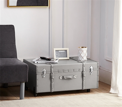 Locking Trunk College Storage Coffee Table for Dorm Affordable Gray College Trunk Dorm Storage