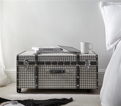 Preppy Dorm Room Organization Ideas Houndstooth Storage Chest College Footlocker Trunk