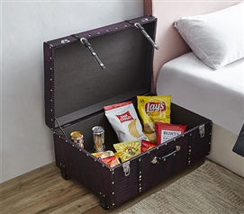 Purple Dorm Room Decorative Trunk with Lock Rattan Storage Bench College Footlocker Storage Chest